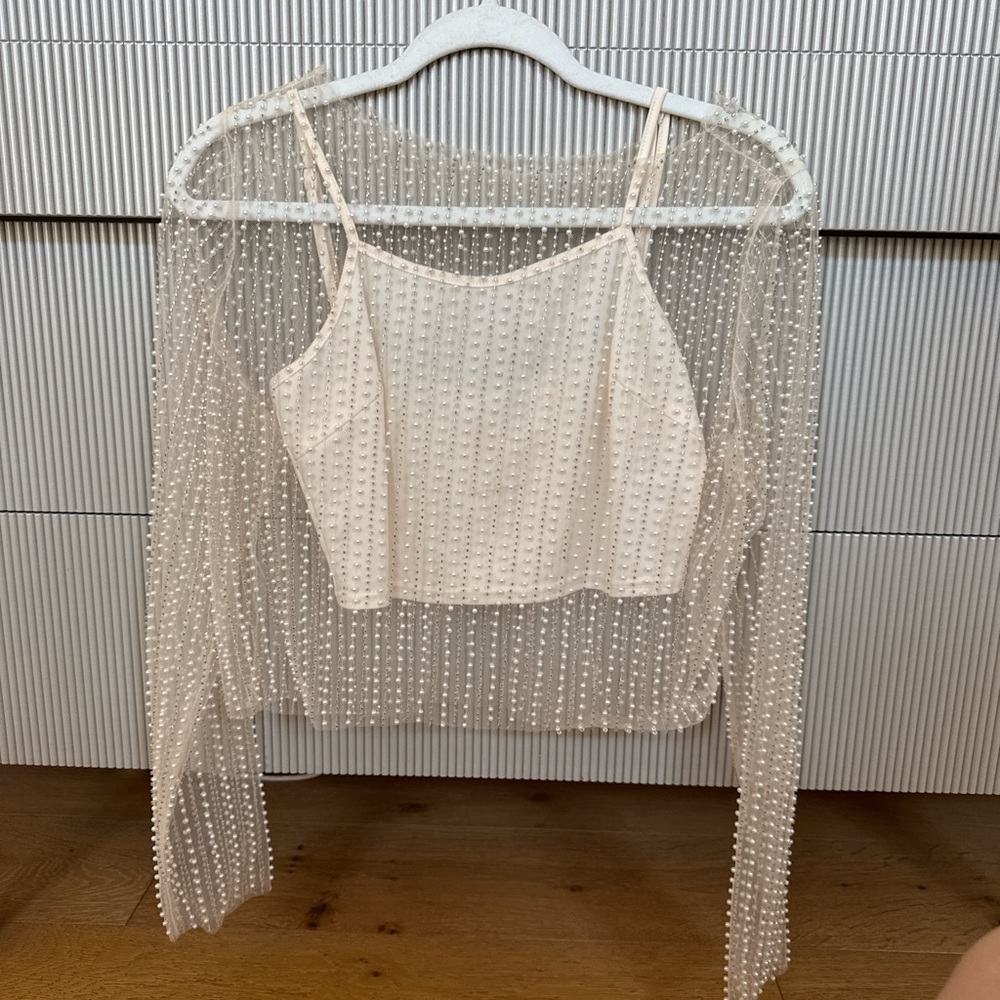 Altar'd State Cream Sheer Beaded Crop Top
